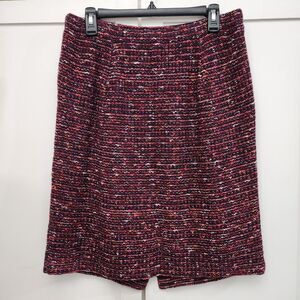 J Jill Multicolor Tweed Maroon Purple Red Skirt Pencil Straight Back Slit Size M